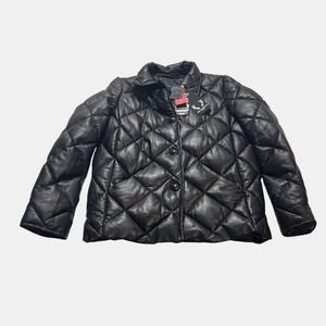 Bod & Christensen Womens Black Quilted Genuine Leather Puffer Jacket Small NWT